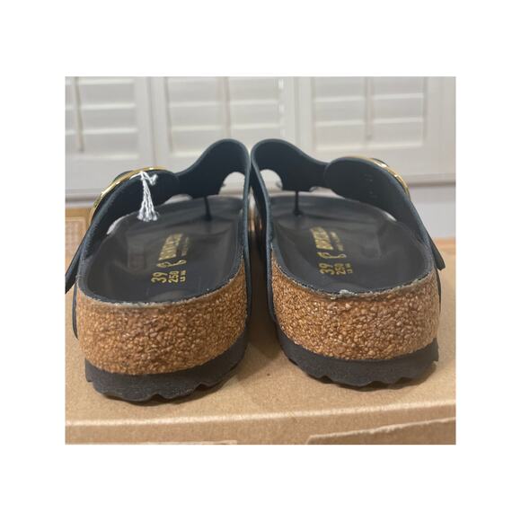 Birkenstock Women's Gizeh Big Buckle Slide Sandal Black Gold Size 8 39 EU NWOT - Picture 10 of 12